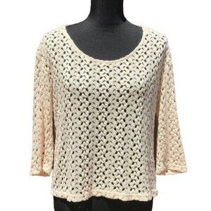 Urban Outfitters Cream Textured Knit Crop Sweater Medium Open Knit